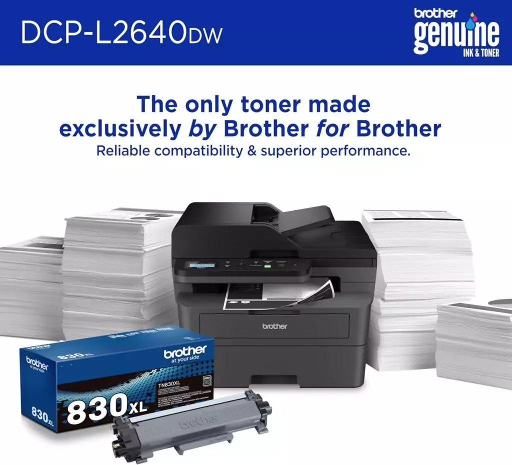 Brother DCP-L2640DW Wireless Compact Laser Printer ideal for educators; enables efficient printing, copying, and scanning in classroom setups.