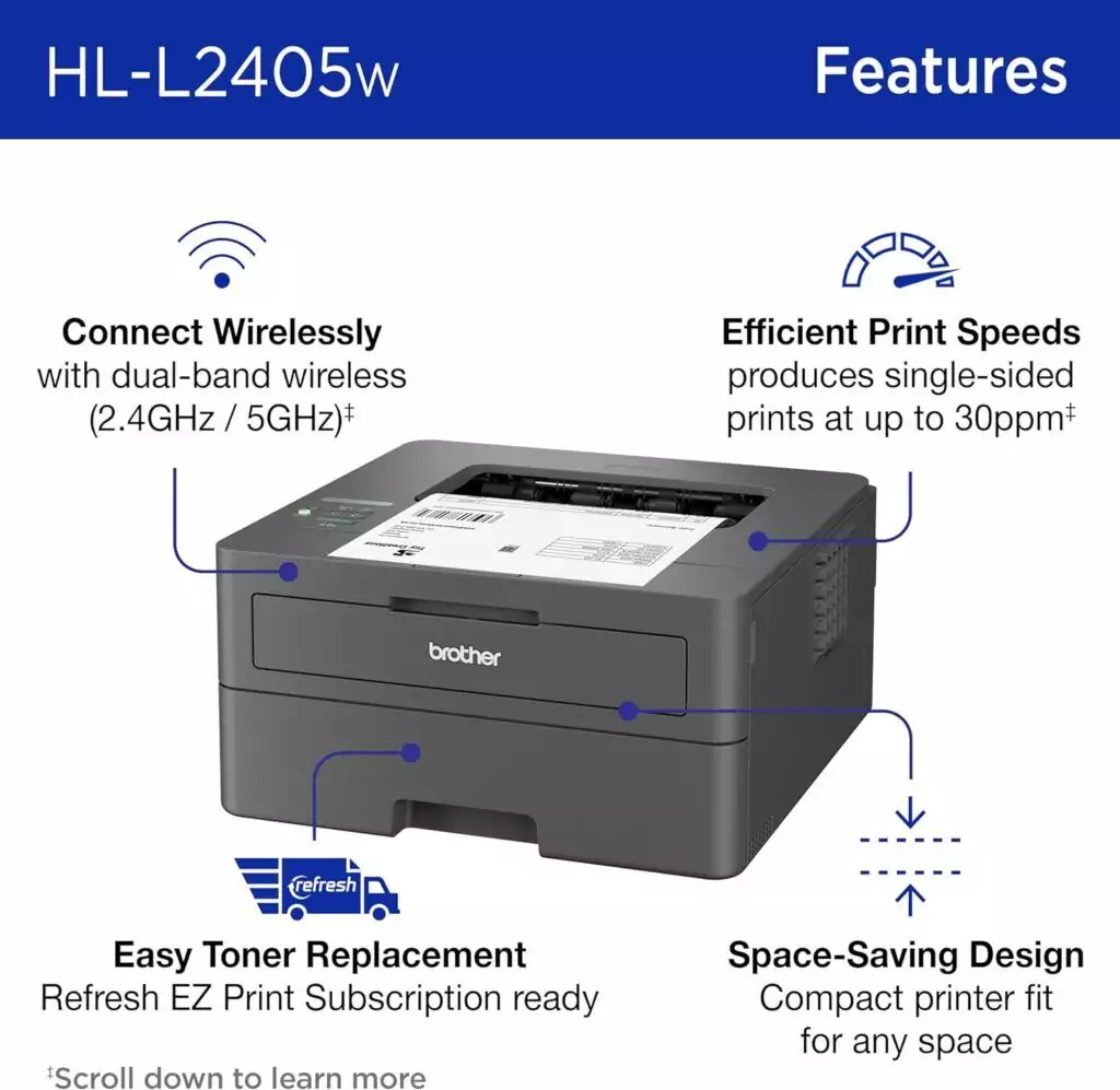 Enhance classroom productivity with the Brother HL-L2405W, a wireless monochrome laser printer ideal for educators and mobile printing needs.