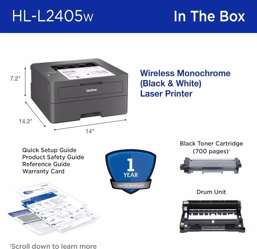 Brother HL-L2405W Wireless Monochrome Laser Printer ideal for classroom settings, offering easy mobile printing and efficient setup for educators.