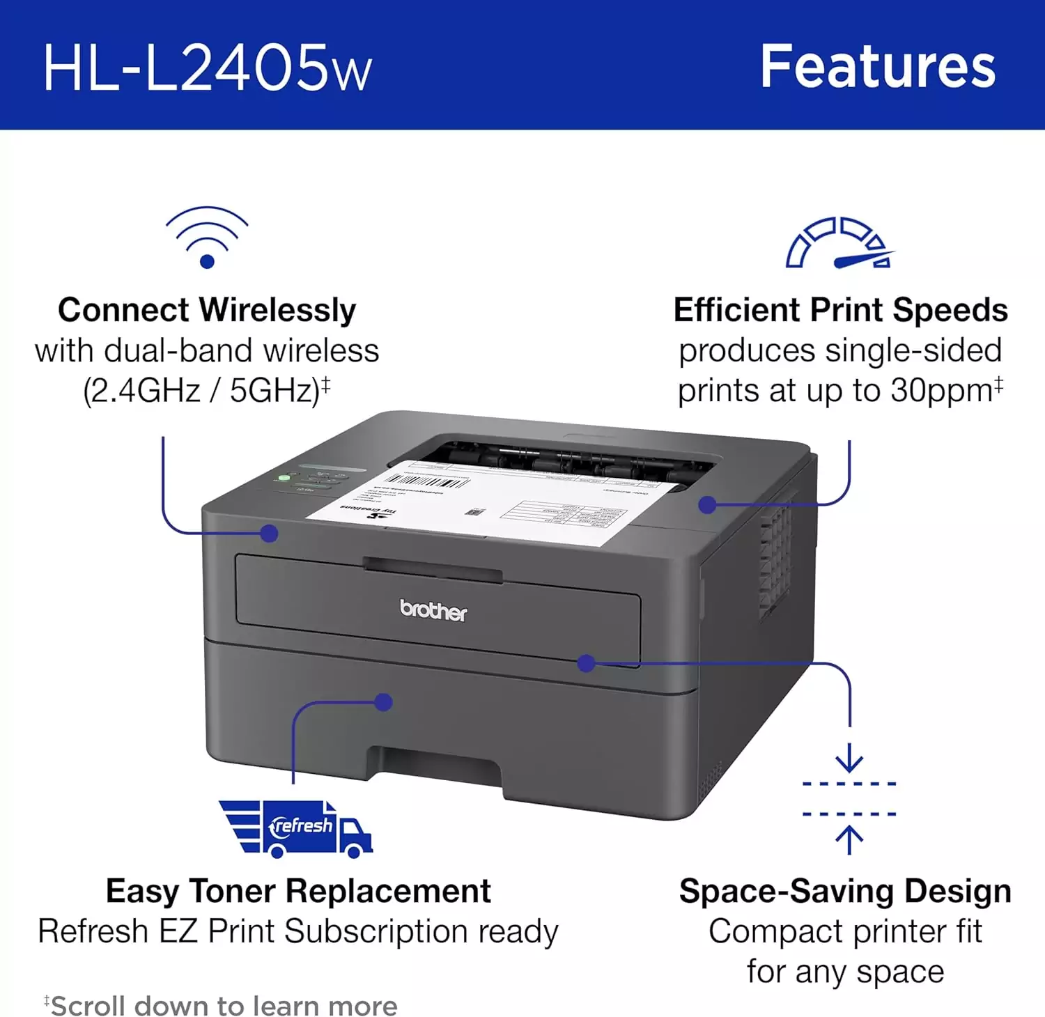 Enhance classroom productivity with the Brother HL-L2405W, a wireless monochrome laser printer ideal for educators and mobile printing needs.