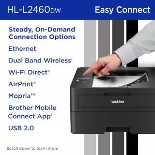 Wireless monochrome laser printer Brother HL-L2460DW with duplex capabilities, ideal for educators seeking efficient mobile printing in classrooms.