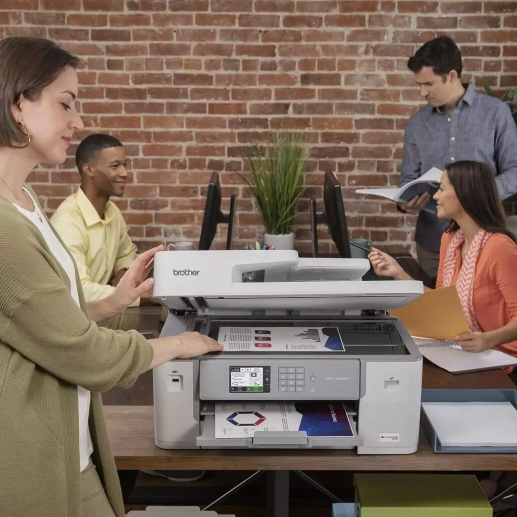 Brother MFC-J6555DW Inkvestment Tank Inkjet Printer, ideal for educators with its year-long ink supply, delivering reliable color printing.