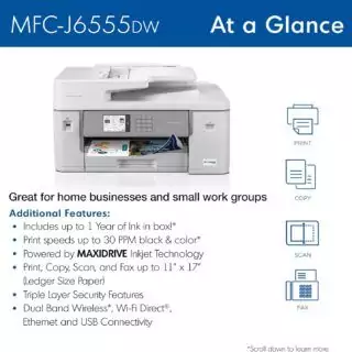 Efficient Brother MFC-J6555DW Inkvestment Tank printer offers educators a cost-effective solution with a one-year ink supply for seamless use.