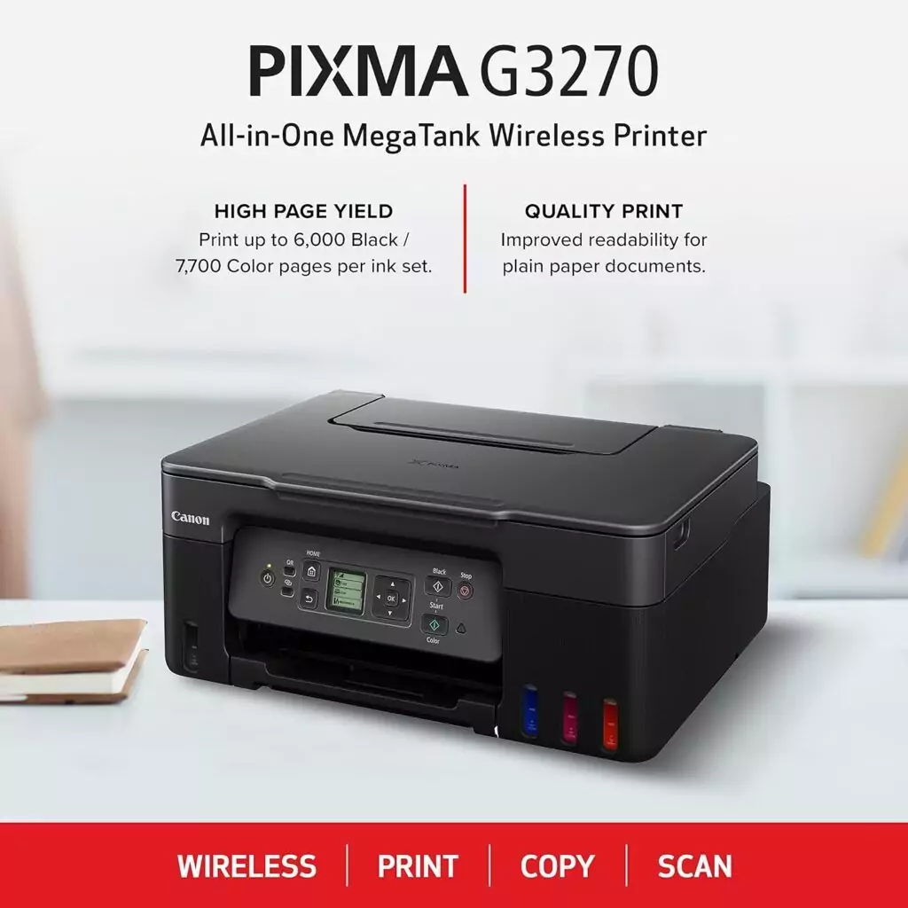 The Canon Megatank G3270 Wireless Inkjet Printer offers efficient printing, scanning, and copying solutions for home educators needing versatile setup options.