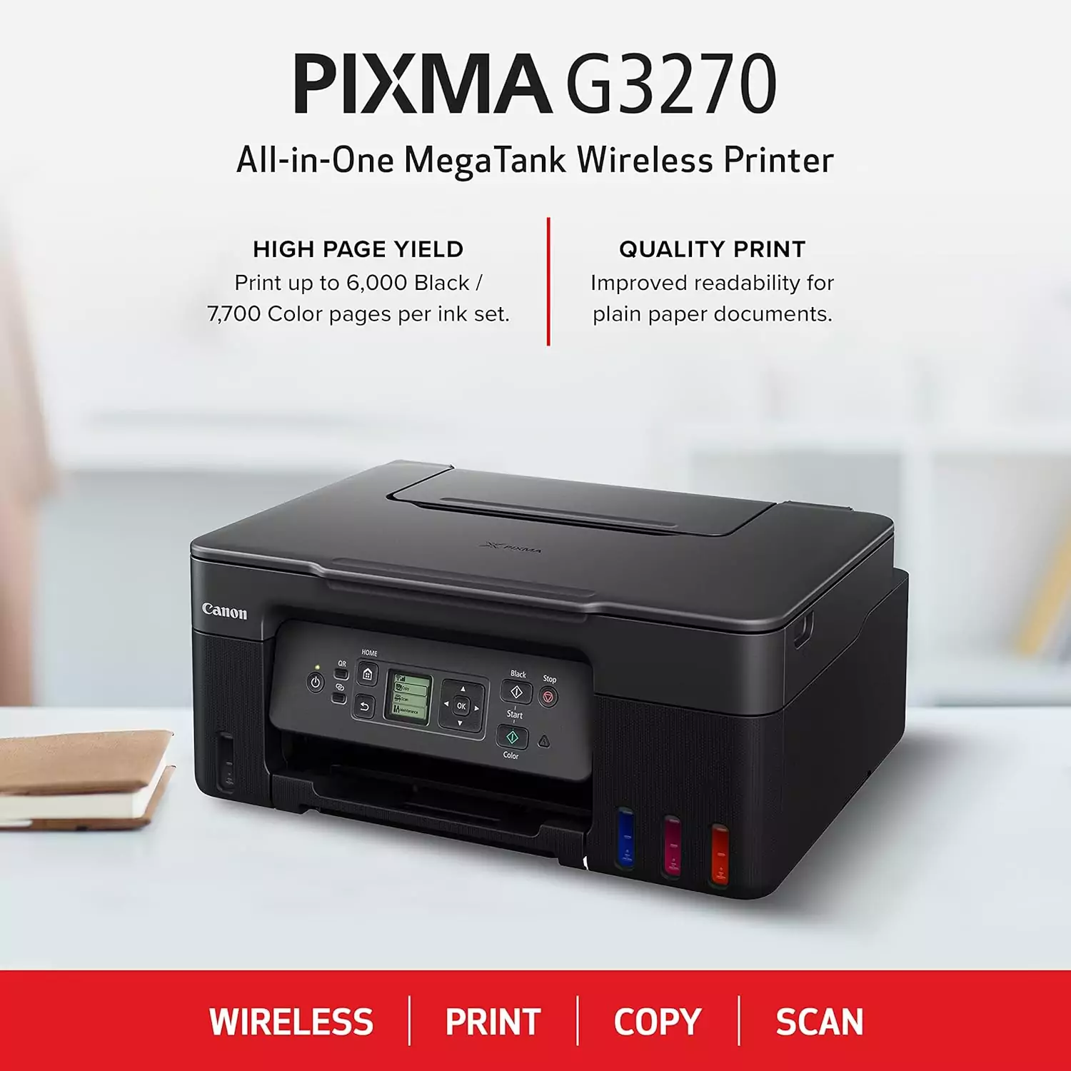 The Canon Megatank G3270 Wireless Inkjet Printer offers efficient printing, scanning, and copying solutions for home educators needing versatile setup options.