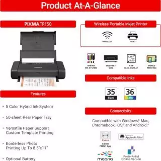Compact and wireless, the Canon Pixma Tr150 is the perfect portable printing solution for educators needing reliable mobile printing on the go.