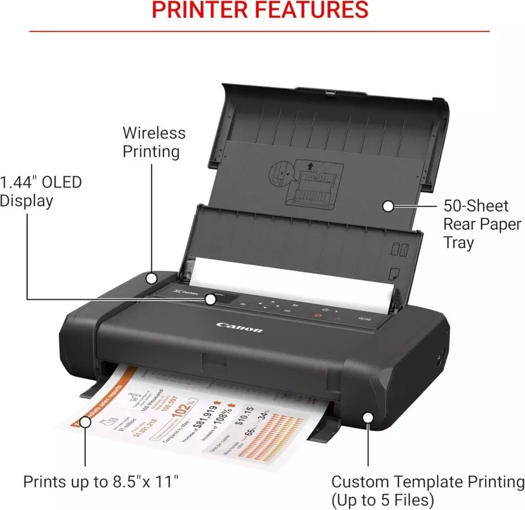 Canon Pixma Tr150 Wireless Mobile Printer: Ideal Portable Printing Solution for Educators, Offering Convenience and Flexibility on the Go
