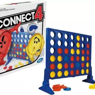 Children playing Connect 4, an educational strategy game for ages 6 and up, available exclusively on Amazon, enhancing kids' problem-solving skills.