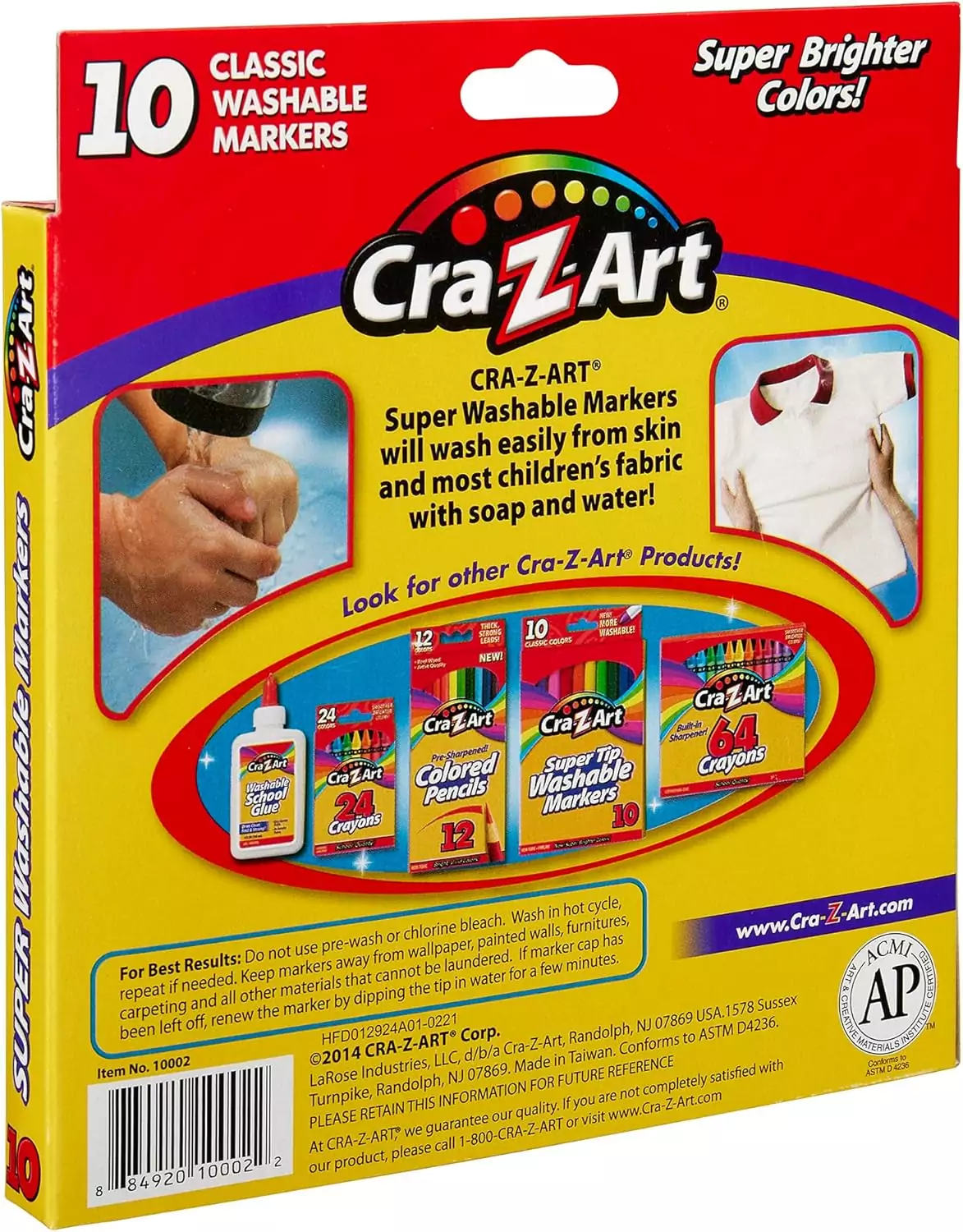 Colorful Cra Z Art Washable Markers 10 Pack for Kids with Broad Tips, Assorted Colors, Ideal for Creative Activities and Educational Use