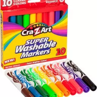 Cra Z Art Washable Markers 10 Pack features broad tips in assorted colors, ideal for kids' crafts and educators' drawing activities. Perfect for vibrant creativity.