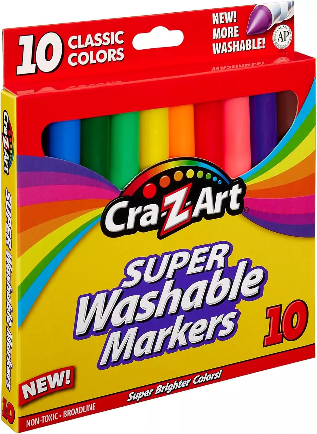 Cra Z Art 10-Pack Washable Markers for Kids, featuring broad tips in assorted colors, are perfect for educators seeking fun and creative drawing tools.
