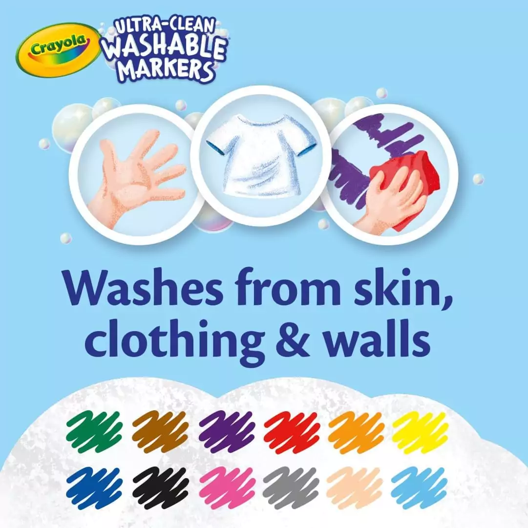 12ct Crayola Washable Markers for Kids - Ideal for Arts & Crafts in the Classroom. Vibrant Colors Enhance Creativity and Inspire Artistic Expression.