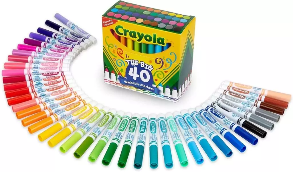 "Crayola Ultra Clean Washable Markers 40ct: Vibrant, kid-friendly coloring set ideal for classrooms. Safe, easily washable markers for creativity."