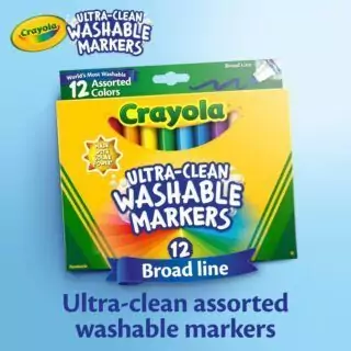 Explore vibrant creativity with Crayola Washable Markers 12ct. Perfect for kids' arts and crafts, these classroom drawing tools ensure easy cleanup.