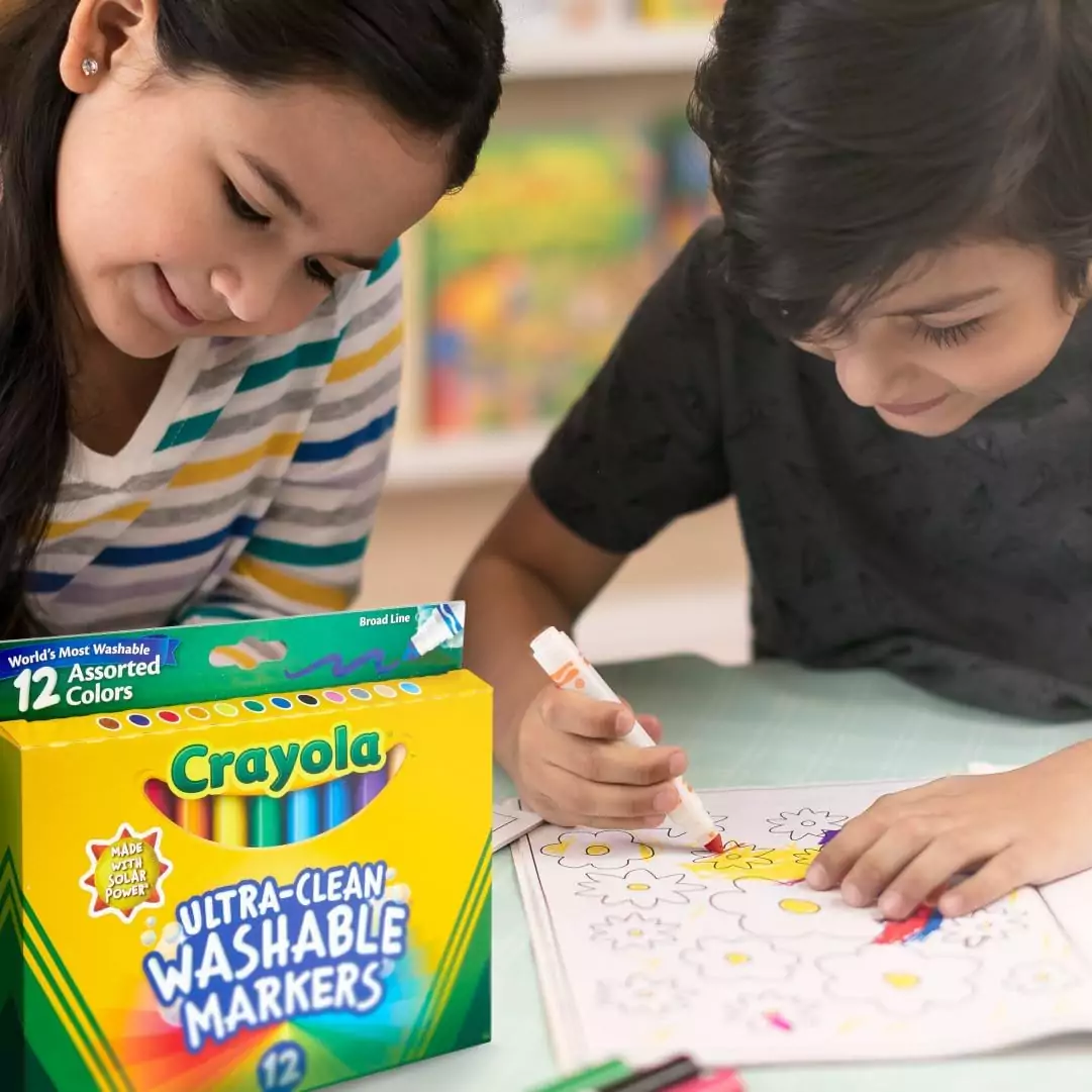 Vibrant Crayola Washable Markers 12ct for Kids, ideal for classroom creativity and unique drawing activities, enhancing arts and crafts projects.