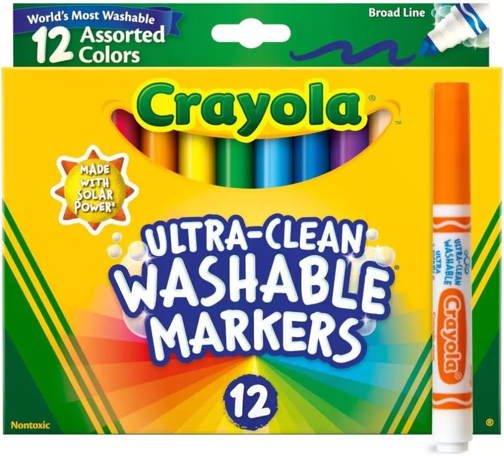 Crayola Washable Markers 12ct offer vibrant colors for kids' arts and crafts, perfect for classroom creativity and hassle-free cleaning.