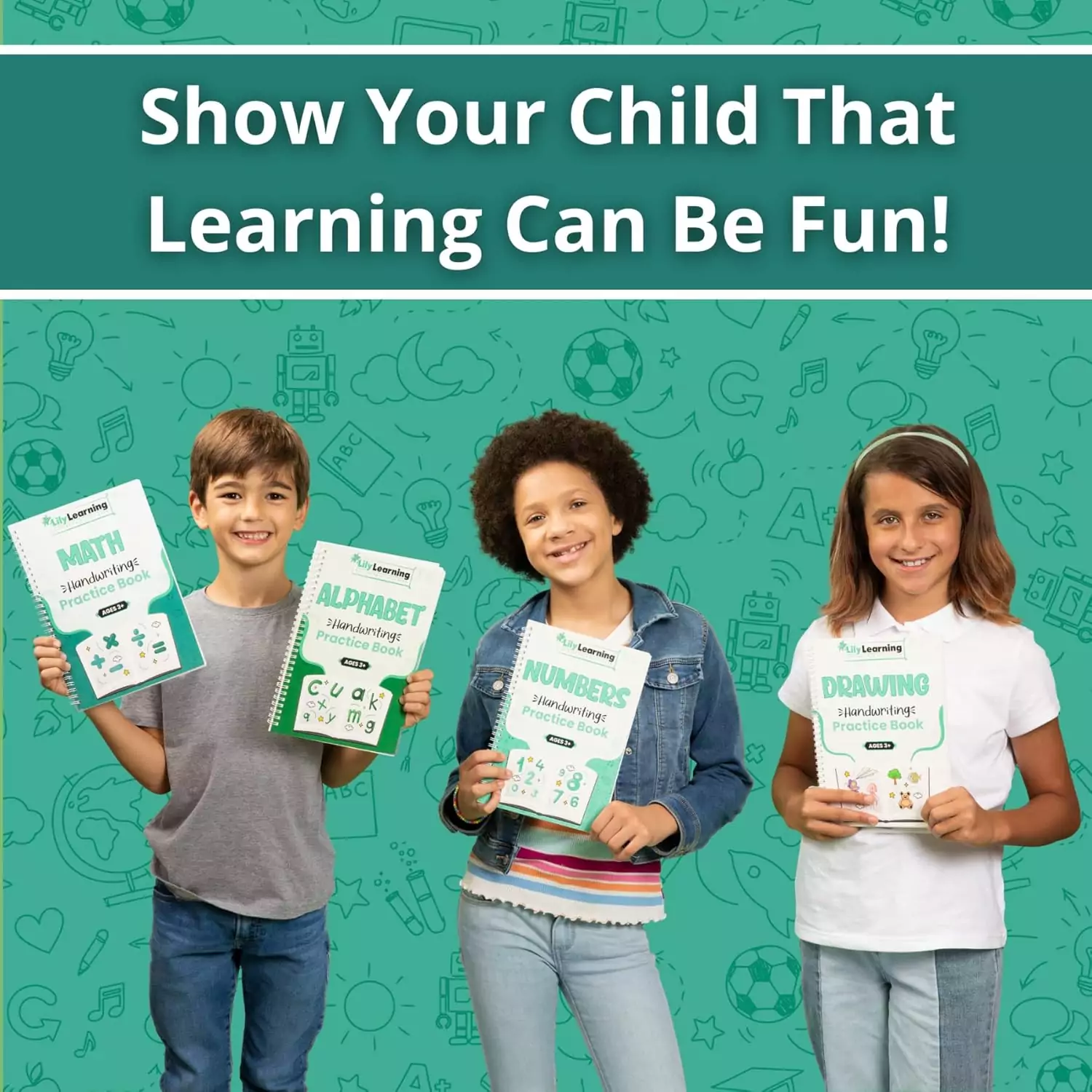 Reusable handwriting practice kit for kids featuring vibrant educational copybooks with magic ink, enhancing creative learning and writing skills.