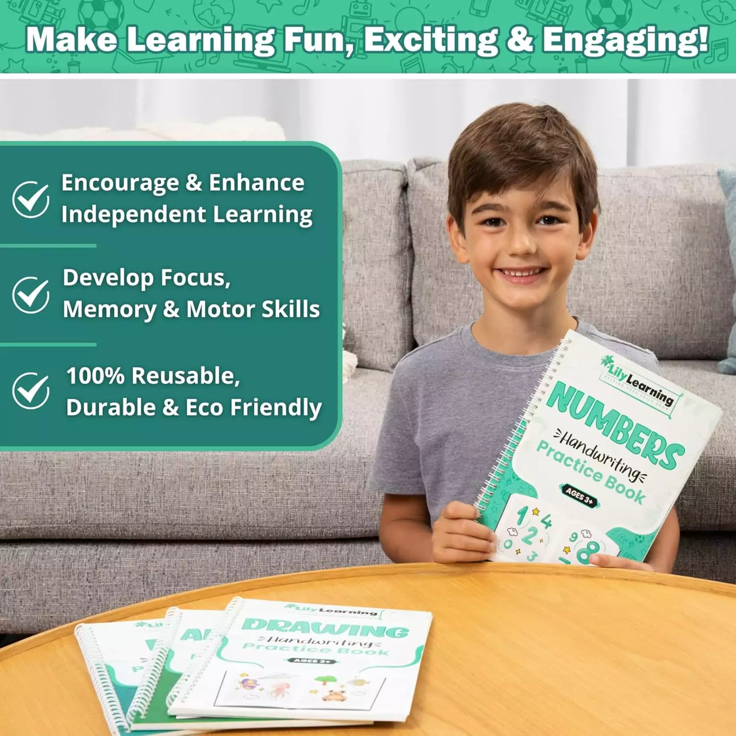 Reusable Creative Learning Copybooks for Kids – Magic Ink Handwriting Practice Kit. Fun educational activity to enhance children