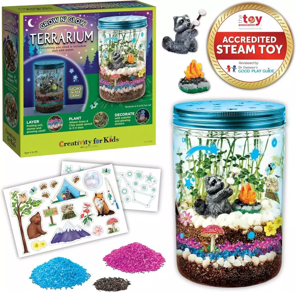 Engage kids aged 6-8 with the Creative Learning Terrarium Kit, an educational science activity promoting hands-on exploration and imaginative play.