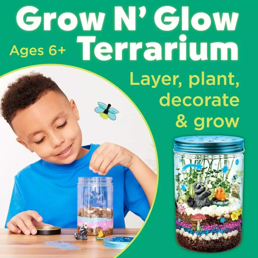 Engage kids aged 6-8 with a Creative Learning Terrarium Kit, an educational science activity fostering fun and interactive playtime.