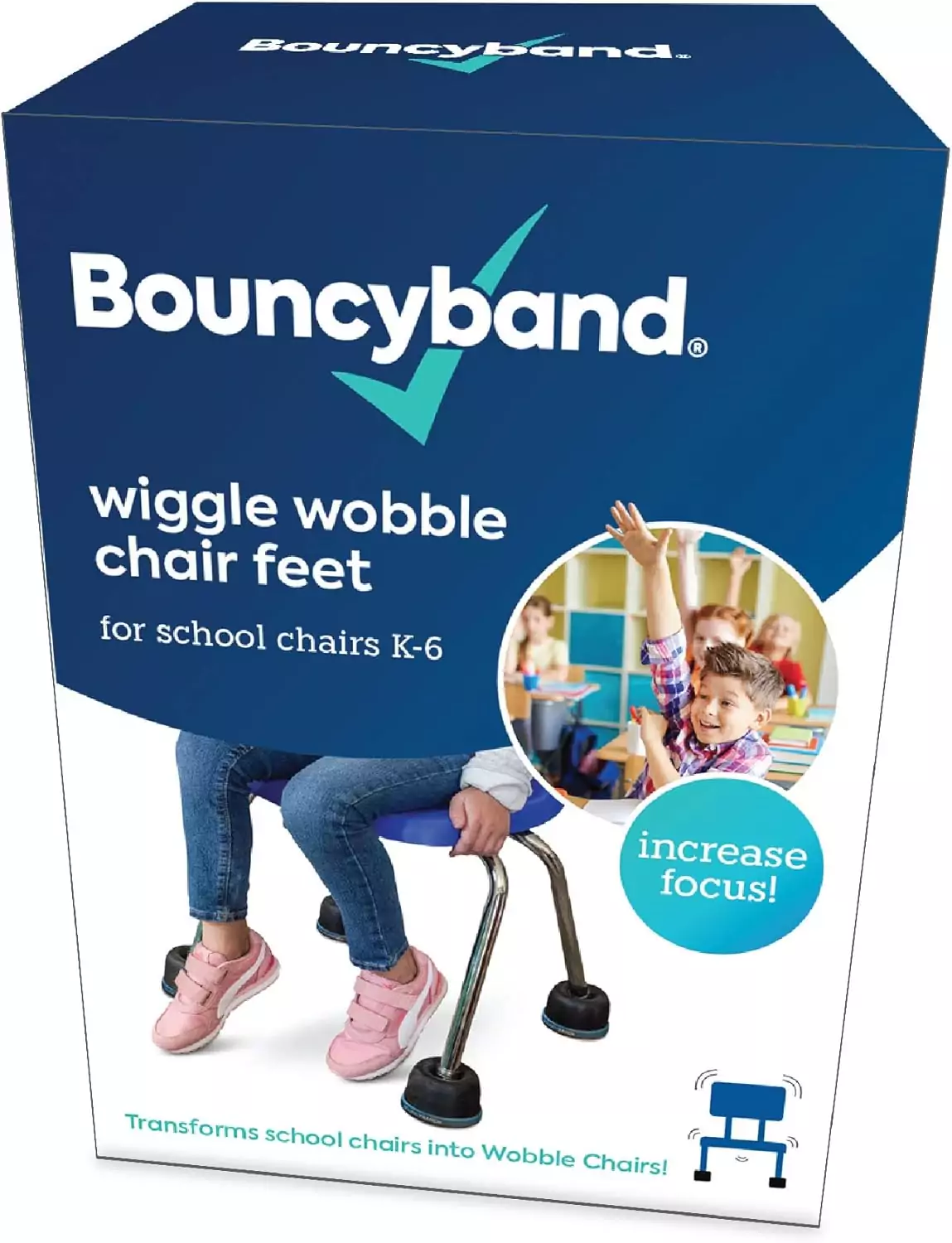 Wobble seat converter by Bouncyband transforms chairs for active sitting, enhancing engaged learning through improved focus and comfort.