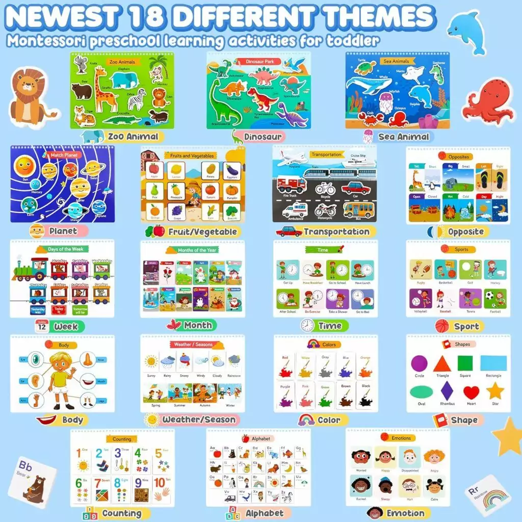 Interactive Toddler Busy Book: 36 Themes for Fine Motor Skills and Preschool Activities for Engaging and Educational Learning.