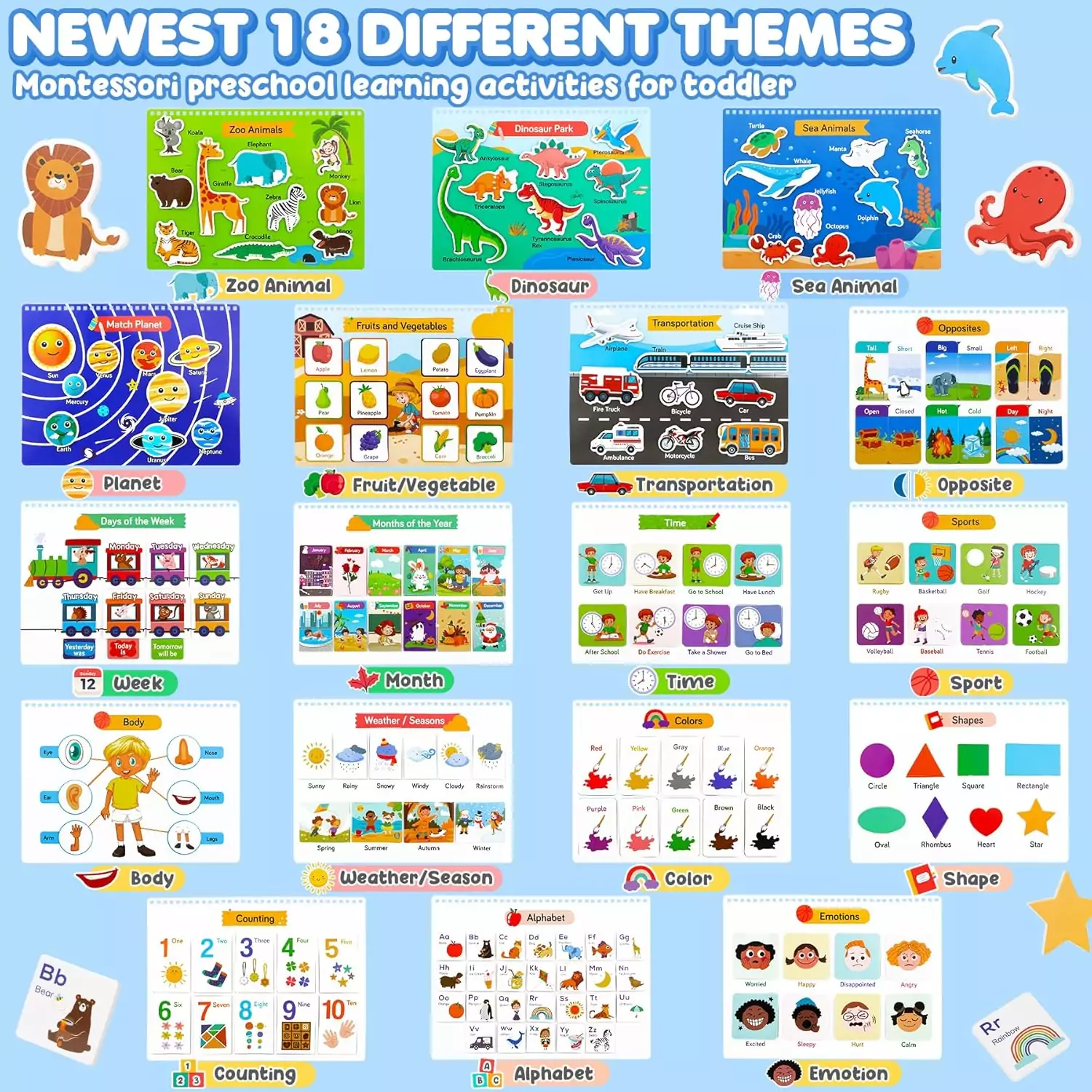 Interactive Toddler Busy Book: 36 Themes for Fine Motor Skills and Preschool Activities for Engaging and Educational Learning.