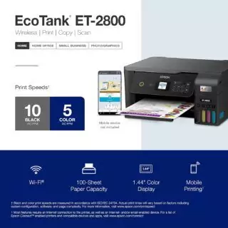 Epson Ecotank ET-2800 Printer: Wireless all-in-one supertank for educators. Ideal for scanning, copying, and classroom applications.