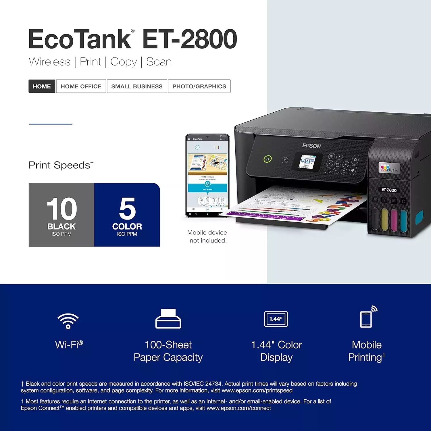 Epson Ecotank ET-2800 Printer: Wireless all-in-one supertank for educators. Ideal for scanning, copying, and classroom applications.