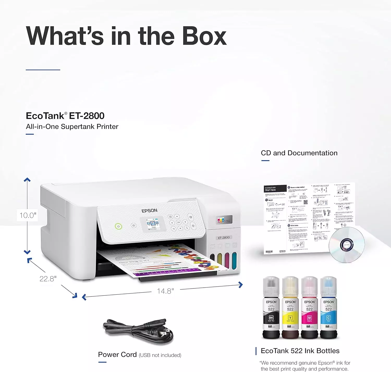 Epson EcoTank ET-2800 Printer: Wireless, Color, and Refillable; Ideal for Educators Seeking Cost-Effective Printing Solutions.