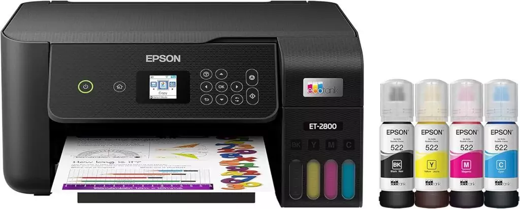 Epson Ecotank ET-2800: Ideal wireless printer for educators, featuring user-friendly scanning and copying capabilities for efficient classroom use.