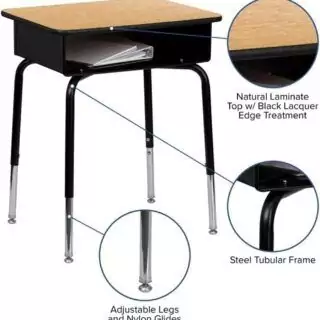 Flash Furniture Billie Adjustable Student Desk features a durable open-front metal design, measuring 24x18 inches, perfect for efficient classroom organization.