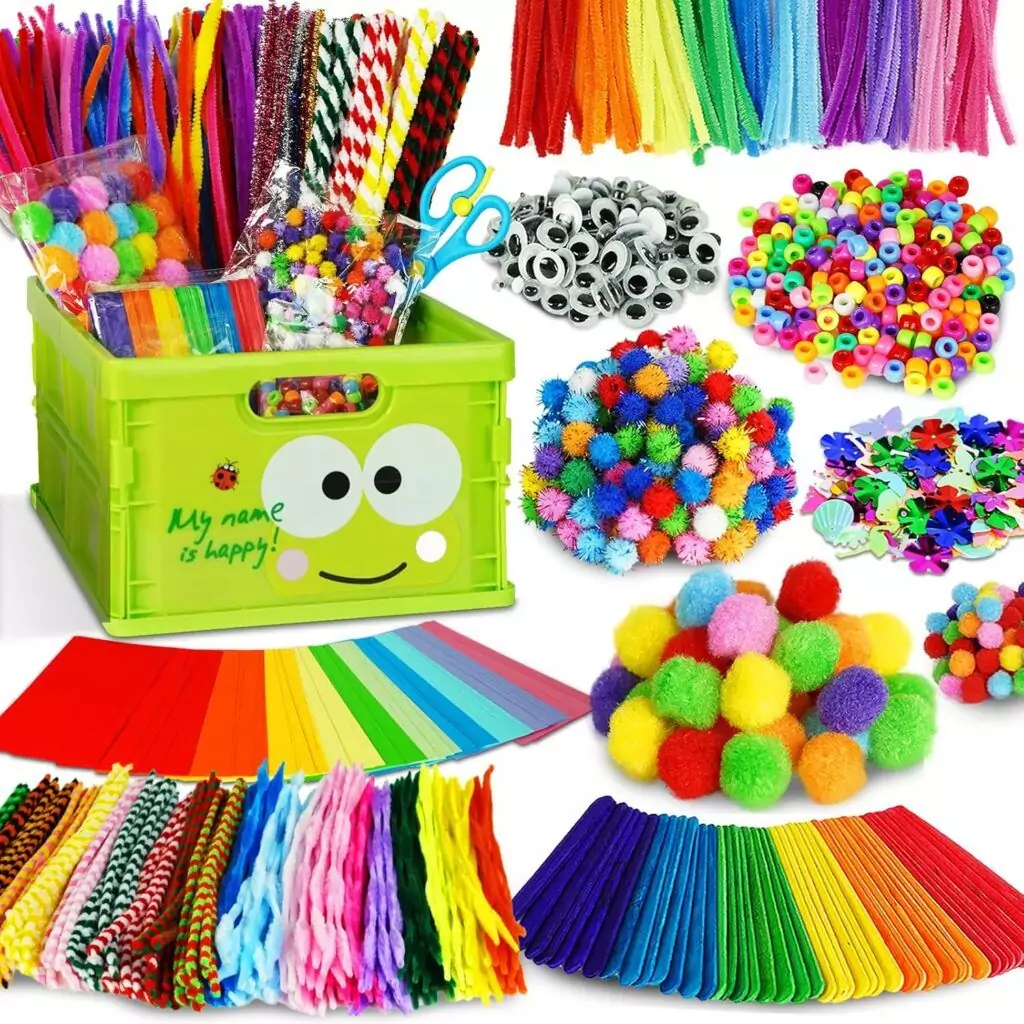 Creative Funzbo Arts and Crafts Kit for Homeschooling: Includes Pipe Cleaners and Stickers for Engaging Children's Learning Activities and Creativity.