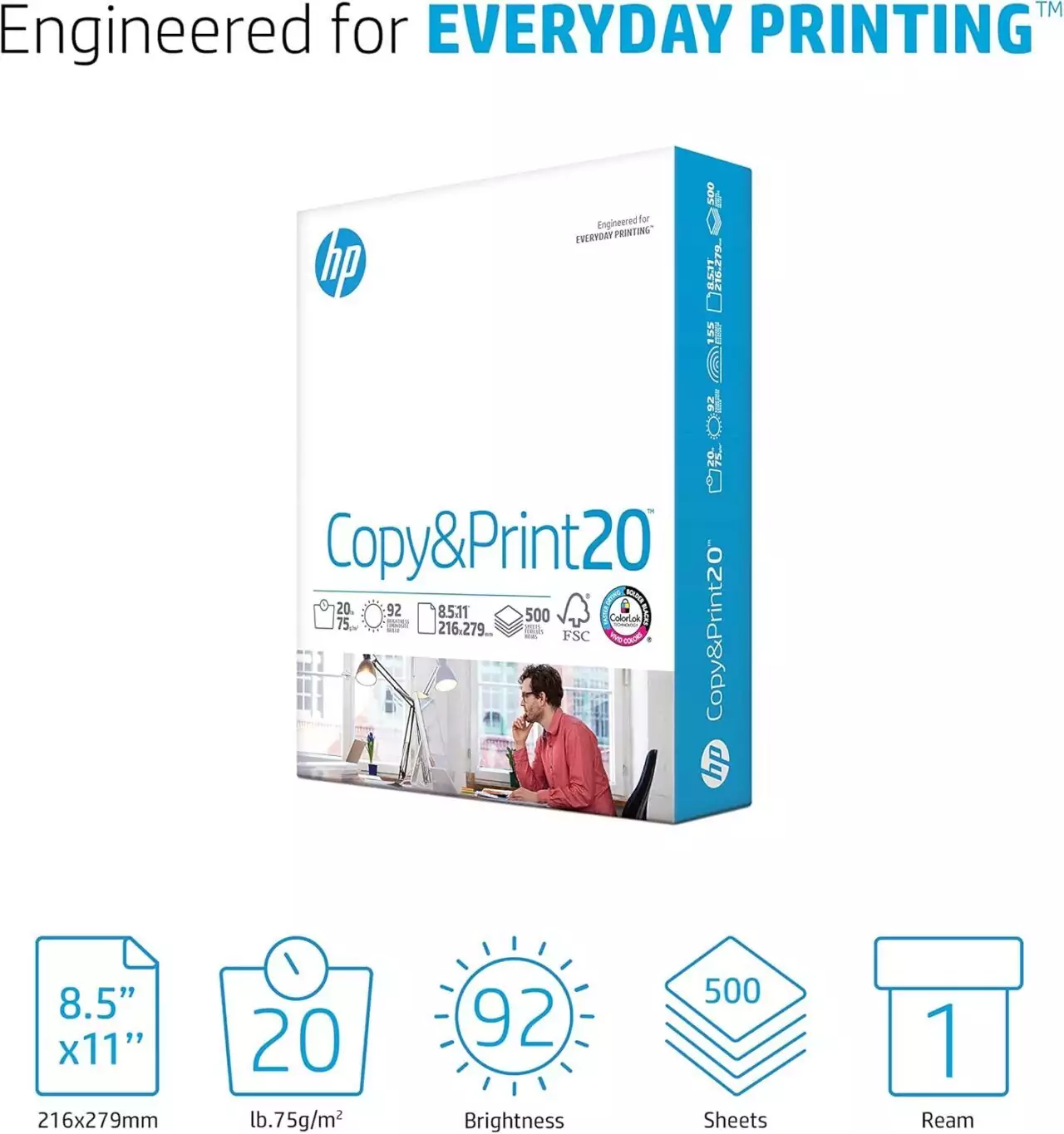 HP Copy Print Quality Paper 20lb offers exceptional performance for everyday printing needs, delivering vibrant colors and sharp text for professional results.