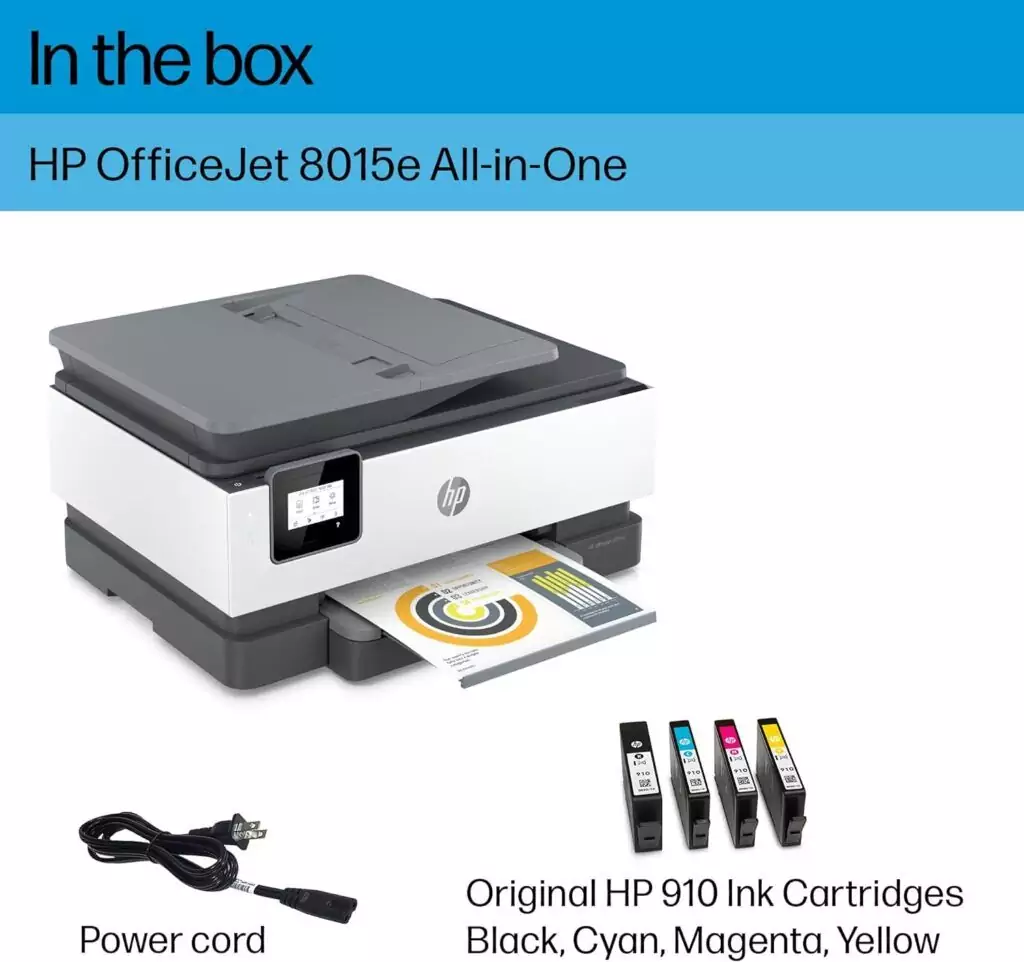 Compact HP OfficeJet 8015e Wireless Color Printer, ideal for educational use. Includes a seamless setup and 3-month Instant Ink trial for cost savings.