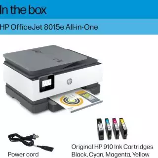 Compact HP OfficeJet 8015e Wireless Color Printer, ideal for educational use. Includes a seamless setup and 3-month Instant Ink trial for cost savings.