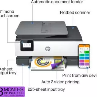 HP OfficeJet 8015e Wireless Color Printer with Educator's Instant Ink Offer: Boost efficiency with vibrant prints and cost-effective ink solutions.