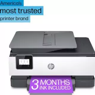 HP OfficeJet 8015e Wireless Color Printer offering educators 3 months of free Instant Ink, ideal for efficient and vibrant color printing needs.