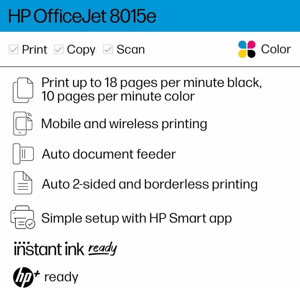 HP OfficeJet 8015e Wireless Color Printer for Educators: Simplify your classroom setup with instant ink and reliable printing solutions.