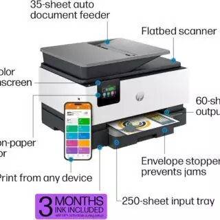 HP OfficeJet Pro 9125e All-in-One Printer: Ideal for small businesses and educators needing versatile printing, copying, and scanning capabilities.
