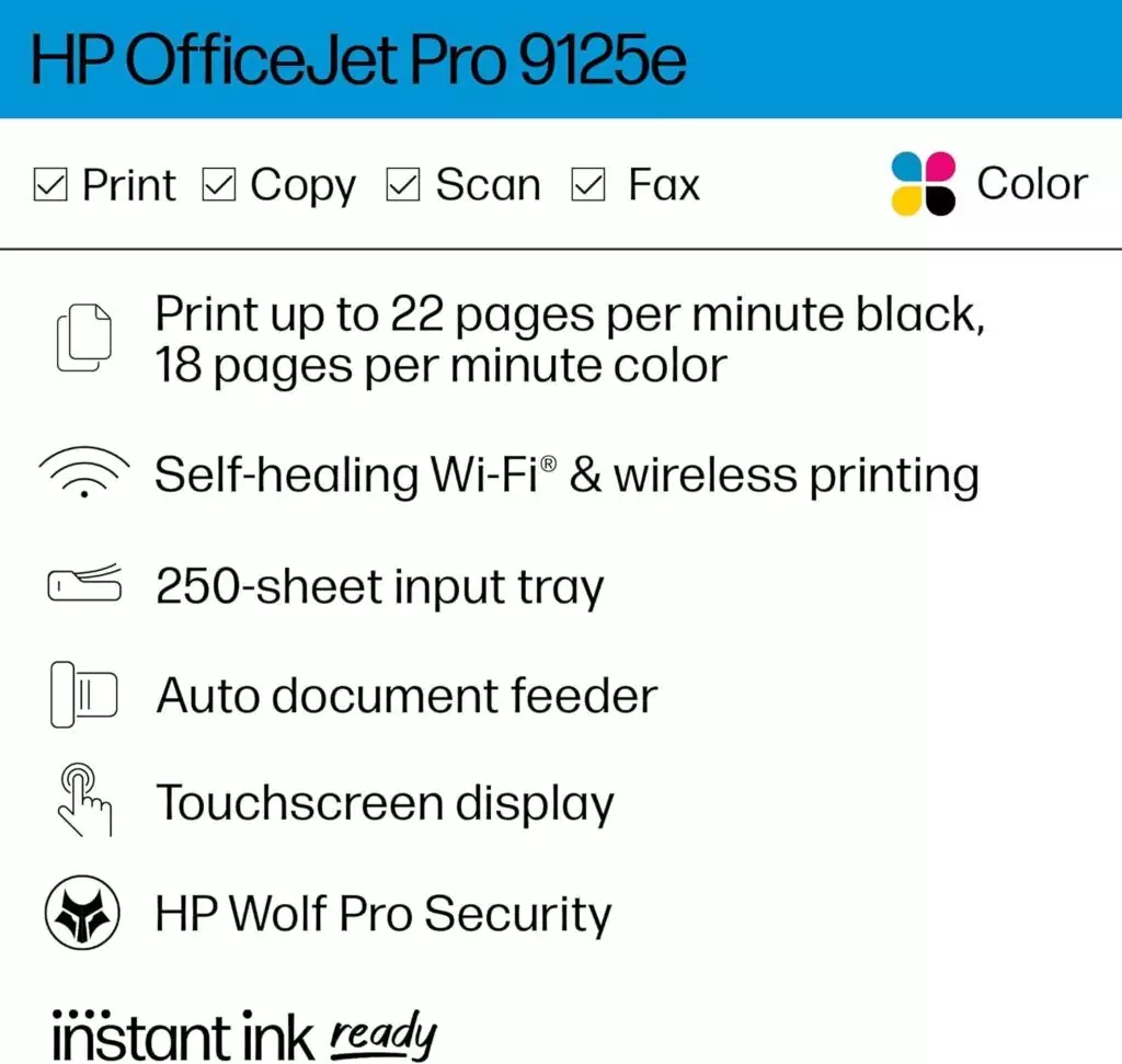 HP OfficeJet Pro 9125e All-in-One Printer for Small Businesses and Educators: Print, Copy, Scan with Professional Setup and Versatile Features