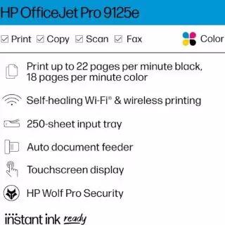 HP OfficeJet Pro 9125e All-in-One Printer for Small Businesses and Educators: Print, Copy, Scan with Professional Setup and Versatile Features