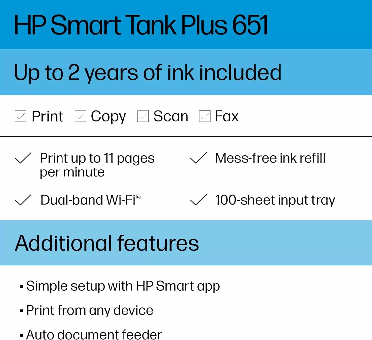 HP Smart Tank Plus 651 Wireless Printer with 2-Year Ink Supply, Perfect for Educators and Effortless School Classroom Setup