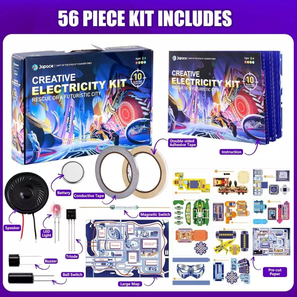 Japace Creative Learning Science Kits offer engaging STEM projects with paper circuits, designed for hands-on education for kids aged 8-14.