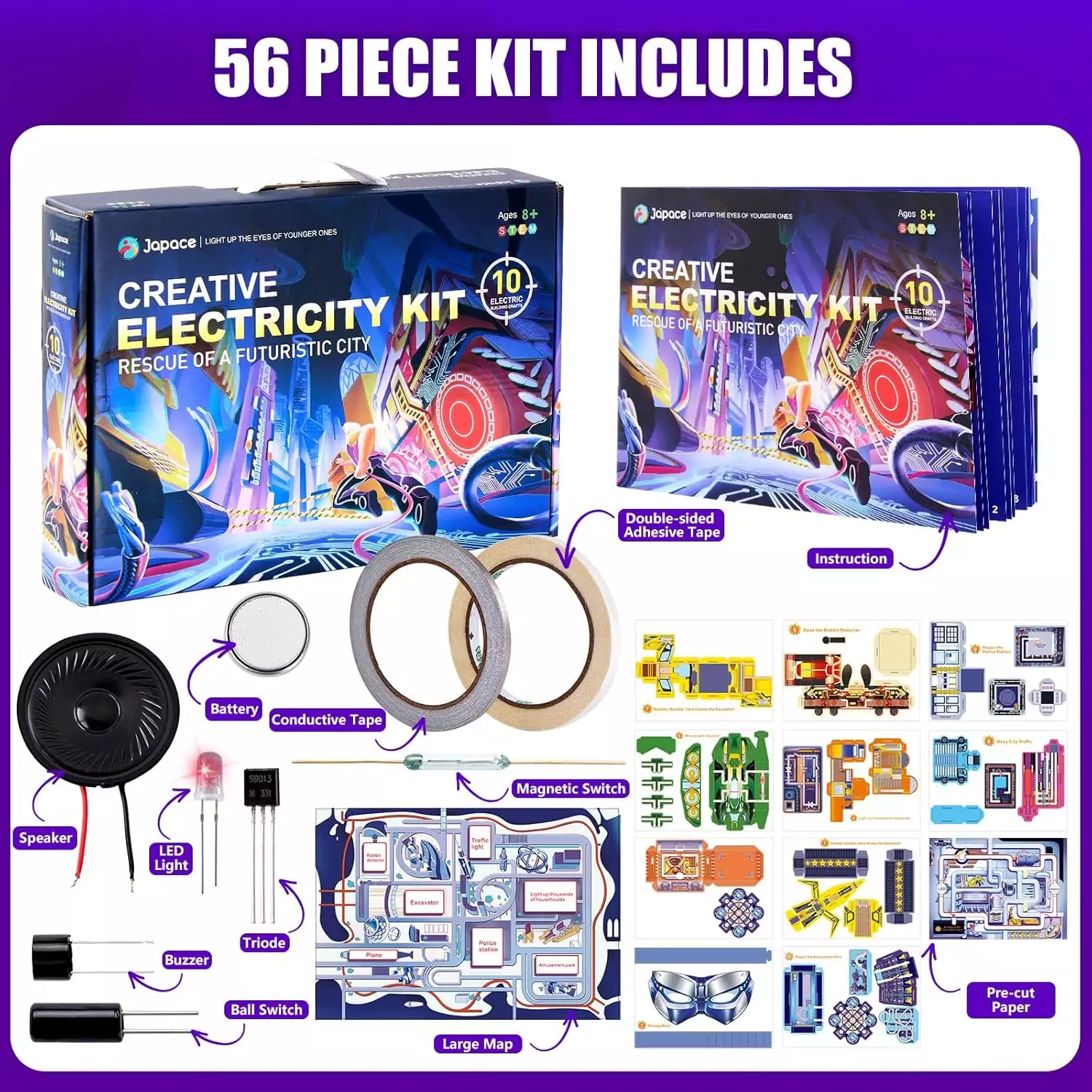 Japace Creative Learning Science Kits offer engaging STEM projects with paper circuits, designed for hands-on education for kids aged 8-14.
