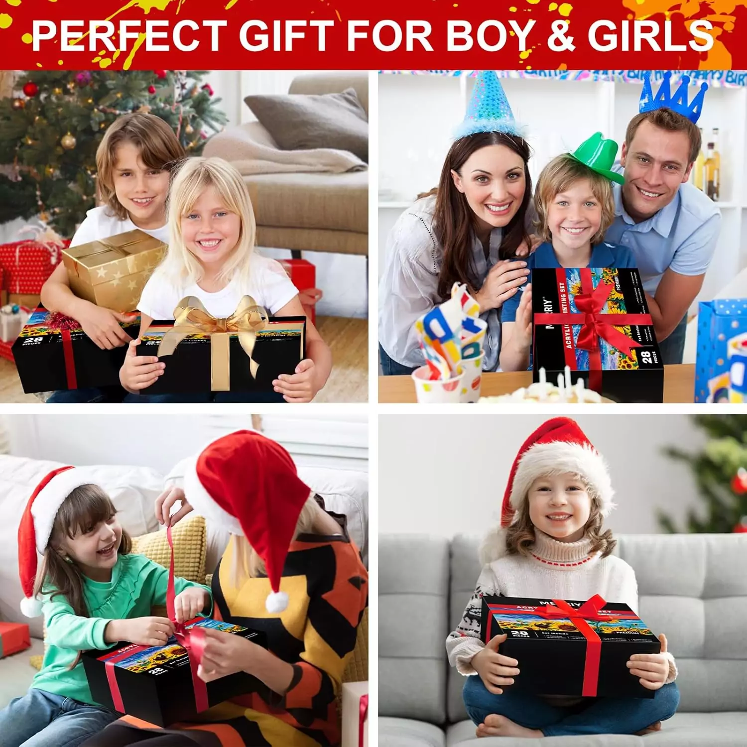 Acrylic paint set for kids with 12 vibrant colors, canvas, and easel, perfect for young artists