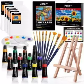 Complete Kids Art Supplies Set: Acrylic Paints, Canvas, and Easel with 12 Vibrant Colors for Young Artists' Creative Studio Projects.