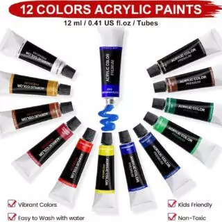 Acrylic Paint Set and Canvas Kit for Kids: Includes 12 Vibrant Colors and Easel, Perfect for Young Artists and Creative Artwork Sessions