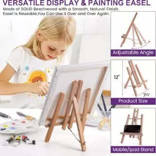 Children's Art Supplies: Complete Easel and Acrylic Paint Set with Canvas Kit for Young Artists - Includes 12 Vibrant Colors for a Creative Studio Experience.
