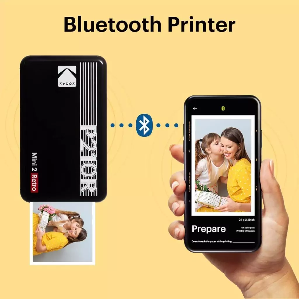 Portable Kodak Mini 2 Retro Photo Printer, ideal for class projects, includes 68 sheets. Easy-to-use design for vibrant, detailed photo printing.